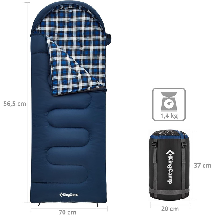 Дитячий зимовий спальний мішок KingCamp Cloud 300 XL, широкий, бавовна