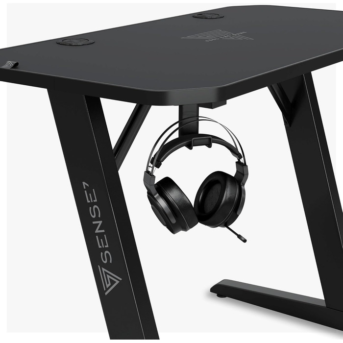 Ігровий стіл SENSE7 Nomad Classic 100x50 см, комп'ютерний стіл з вуглецевим покриттям, геймерський стіл з гачком для навушників, підстаканником і тримачем для контролера, ергономічний