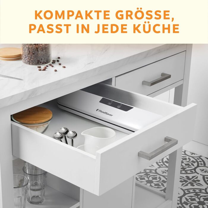 Універсальна система вакуумування продуктів FoodSaver Design Compact, ручний вакууматор, сріблястий (1 рулон, 4 вакуумні пакети, 4 зип-пакети)