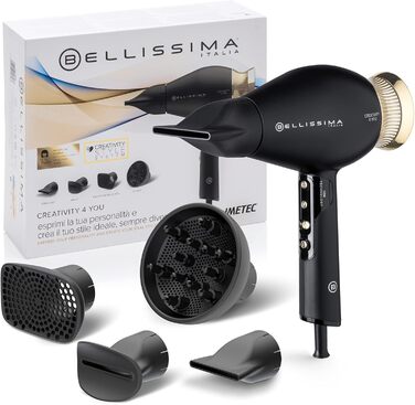 Фен Bellissima Creativity 4 You професійний, з іонізацією, 1800 Вт, 4 насадки, дифузор, розумний контроль температури, 2 швидкості, 3 режими нагріву, б'юті-сумка