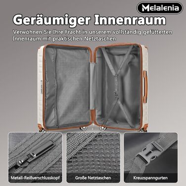 Набір легких валіз Melalenia (7 предметів), жорстка оболонка, 4 колеса, TSA-замок, білий колір (включає косметичку, дорожню сумку та несесер)