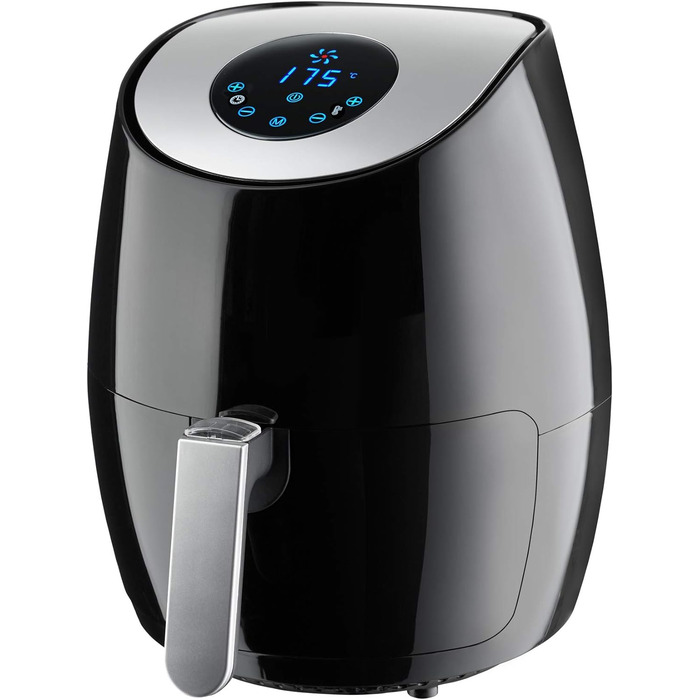 tectake® Аерофритюрниця (Airfryer) 3,6 л, сенсорний дисплей, 7 програм, без масла і жиру, підходить для посудомийної машини, з аксесуарами та кулінарною книгою, чорна
