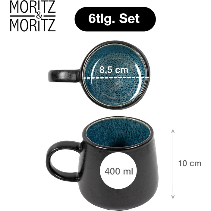 Набір керамічного посуду Moritz & Moritz SOLID синій, 24 предмети на 6 осіб (обідні, десертні та глибокі тарілки, чашки)