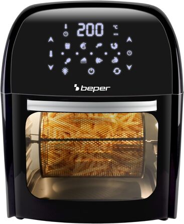 Аерофритюрниця BEPER P101FRI012 цифрова, 12 л, 1800 Вт, гриль, тостер, сушарка, 8 програм, сенсорна панель, аксесуари, чорна