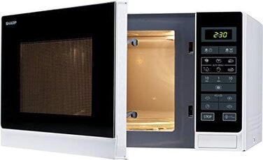 Мікрохвильова піч Sharp R342WW 25 л, 900 Вт, LED-дисплей, 8 автоматичних програм, таймер, розморожування за вагою, захист від дітей, енергозберігаючий режим, скляний піддон 31,5 см, біла