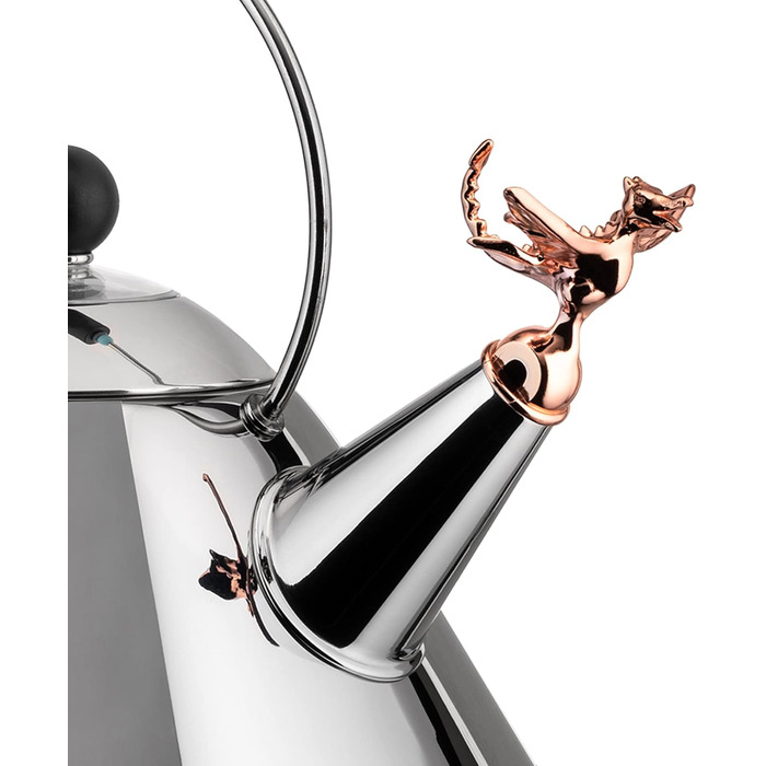 Чайник Alessi Rex Tea 9093REX - нержавіюча сталь 18/10, полірована, з чорною ручкою та мідним свистком у формі доісторичної рептилії