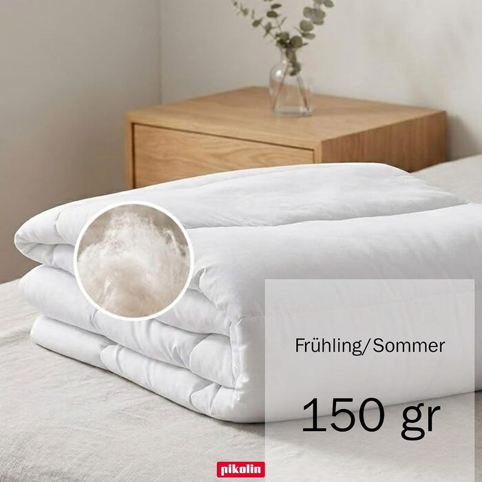 Літня ковдра PIKOLIN 260x240 см, легка з наповнювачем Aloe Vera (150г/м²), гіпоалергенна та дихаюча, біла