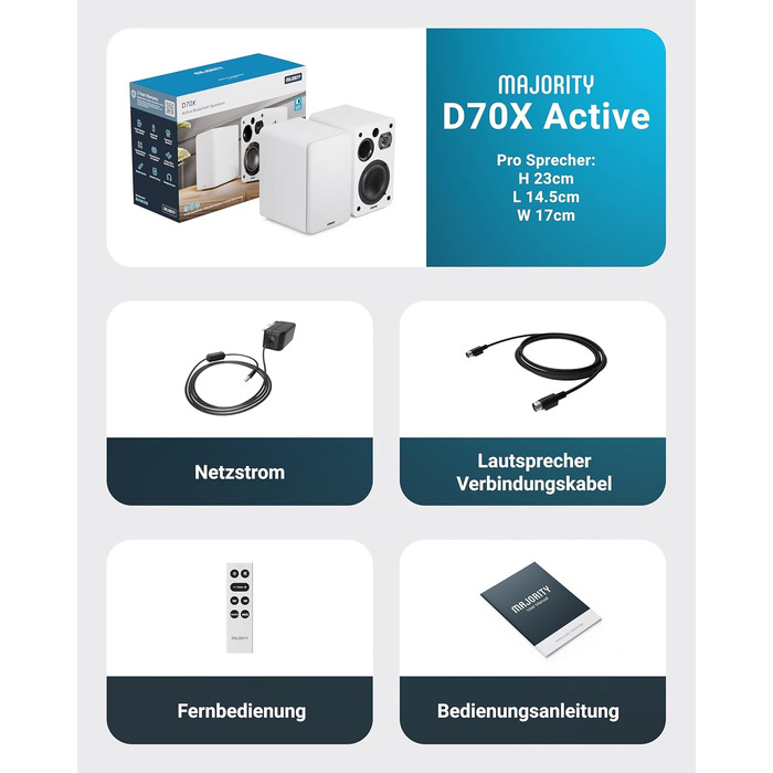 Bluetooth колонка Majority D70X 70W з HDMI ARC, пультам ДК та двома драйверами (біла) - активні монітори для ПК, DJ, студії