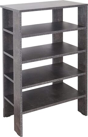 Вузька і висока полиця для взуття RICOO WM040-BG 88x60x32 см, 4-рівнева, пресована деревина, бетонний сірий, відкритий взуттєвий стелаж для передпокою