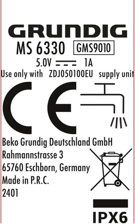 Чоловіча електробритва GRUNDIG MS 6330, 60 хв роботи, висувний тример, 3-різальний блок, 74% перероблений пластик, для подорожей, чорна