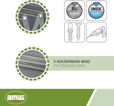 Amig – розсувна настінна сушарка для білизни, алюмінієва, з нержавіючими гвинтами, для дому та вулиці, легкий монтаж, 180x14x3 см