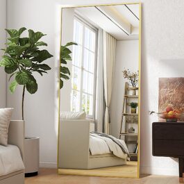Дзеркало підлогове велике BEAUTYPEAK 76x180 см, повнорозмірне, настінне/підлогове, золоте, для спальні, вітальні, гардеробної