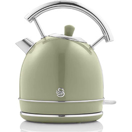 Електрочайник Swan Retro 1,8 л, вінтажний дизайн, 3000 Вт, автоматичне відключення, Strix контролер, бездротовий, BPA-free нержавійка, зелений