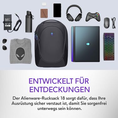 Ігровий рюкзак Alienware 18 AW7825P, об'єм 28 л, дихаюча 3D-сітка, чорний
