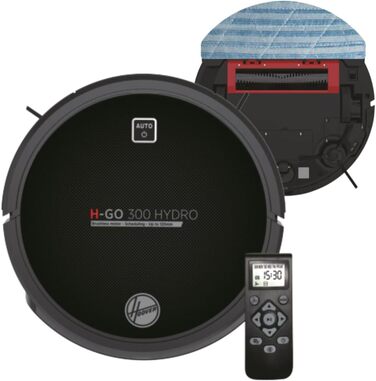 Робот-пилосос Hoover H-GO 300 HYDRO з функцією вологого прибирання для всіх типів підлог і килимів, 5 програм, 120 хв роботи, сенсор перешкод, захист від падінь