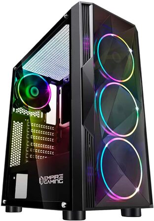 EMPIRE GAMING Diamond – ігровий корпус для ПК ATX, ARGB підсвітка, фасад із діамантового плексигласу, бічна дверцята із загартованого скла, 4 вентилятори 120 мм з адресною RGB LED 5V