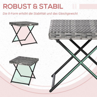 Outsunny Garden Table Poly Rattan Складаний журнальний столик Металевий каркас Сірий 40x40x40см