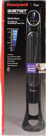Вентилятор Honeywell QuietSet Tower HYF290, 8 швидкостей, 80° осциляція, таймер, дистанційне керування, димування