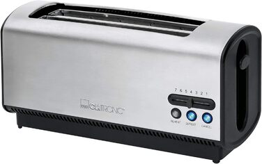 Тостер Clatronic TA 3687 для 4 тостів, довгий слот, функції розморожування, підігріву, швидкої зупинки, регульований ступінь підсмажування, центрування, корпус з нержавіючої сталі, чорний