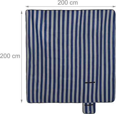 Пікнік-ковдра Relaxdays XXL 200x200 см, флісова, теплоізольована, водонепроникна, з ручкою, синьо-сіра