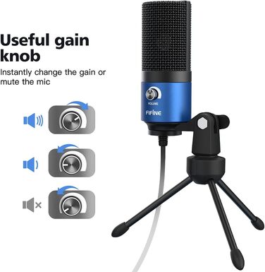 FIFINE USB мікрофон для ПК, Mac, PS4, PS5, студійний конденсаторний мікрофон для стрімінгу з підставкою, синій