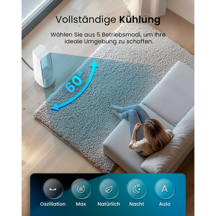 Вентилятор без лопатей Pro Breeze 101 см з пультом, LED дисплеєм, 6 швидкостями, 5 режимами, автоколиванням 60° та таймером 7 годин - білий