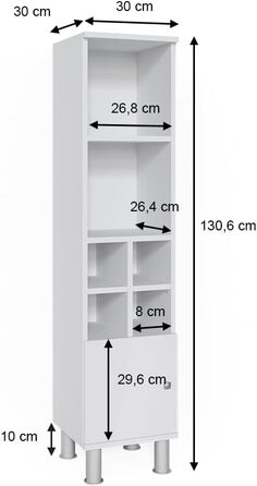 Пенал для ванної Vicco Fynn, білий, 30x130.6 см, з малою дверцятком