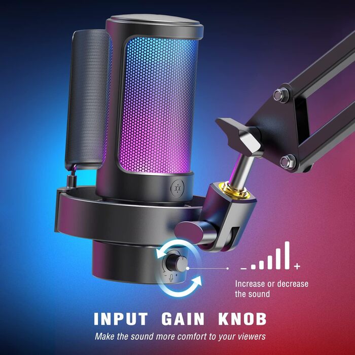 FIFINE USB мікрофон для ПК, геймінгу, стрімінгу, подкастів, студії, з RGB-підсвіткою, вимикачем звуку, виходом для навушників і поп-фільтром, сумісний з PS4, PS5, Mac