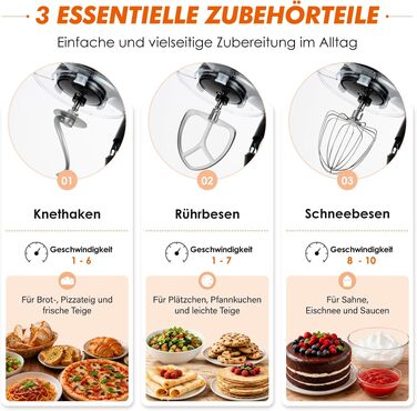 Кухонний комбайн Kitchen in the box Kompakte — планетарний міксер та тістоміс 3.5-5л, 10 швидкостей, з насадками (гак, вінчик, міксер), чорний