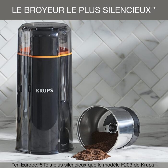 Кавомолка електрична Krups GVX212 Compact з регулюванням помелу та вибором кількості чашок, нержавіюча сталь, чорна