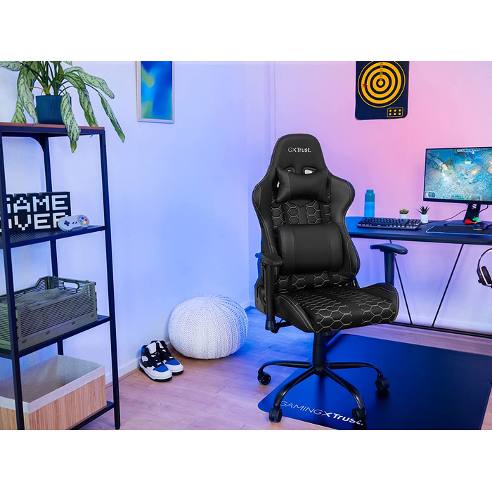 Ігрове крісло Trust Gaming GXT 708 Resto, чорне, ергономічне, 360° обертання, знімні подушки, регульована висота, офісне комп'ютерне крісло
