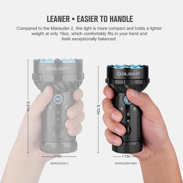 Ліхтар OLIGHT Marauder Mini LED, 7000 люмен, 600 м, перезаряджуваний, з дальносвітлом і розсіяним світлом, 3 кольори LED, датчик відстані, для активного відпочинку, чорний