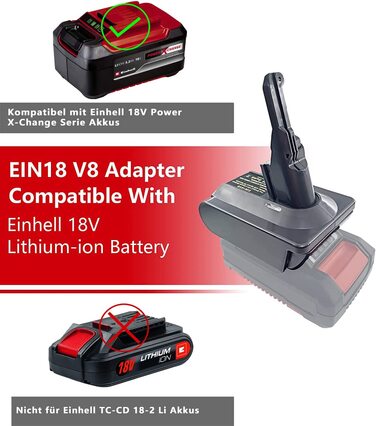 Адаптер акумулятора URUN EIN18V8 для Dyson V8, сумісний з акумуляторами Einhell 18V, для пилососів Dyson V8 Animal/Absolute (тільки адаптер)