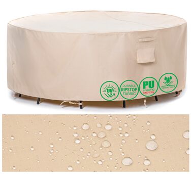 Чохол захисний для садових меблів F&J Outdoors, круглий, бежевий 158x70 см, водонепроникний, від сонця, снігу та дощу