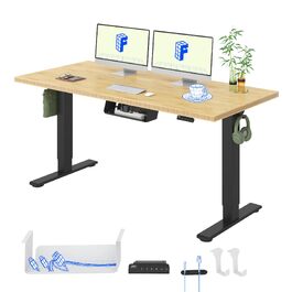 Регульований по висоті стіл FLEXISPOT 160x80 см, бамбукова стільниця, чорна рама - ергономічний офісний стіл для роботи та комп'ютера