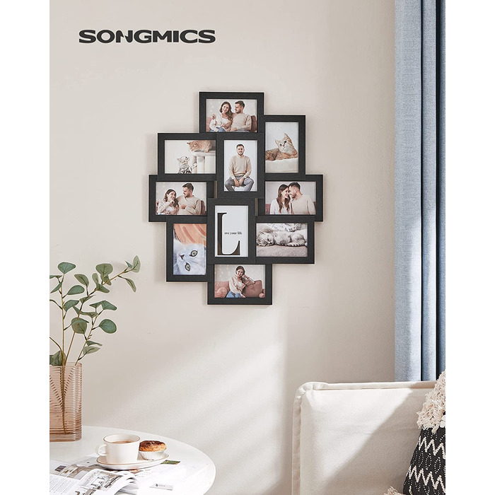 Фоторамка SONGMICS на 10 фото 10x15 см, колір чорний, матеріал МДФ - RPF20WT