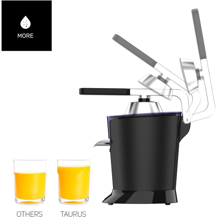 Citrus Press Taurus Easy Press 1000 Legend 1000W Електрична соковижималка для цитрусових з нержавіючої сталі, 650 мл, без BPA, чорна