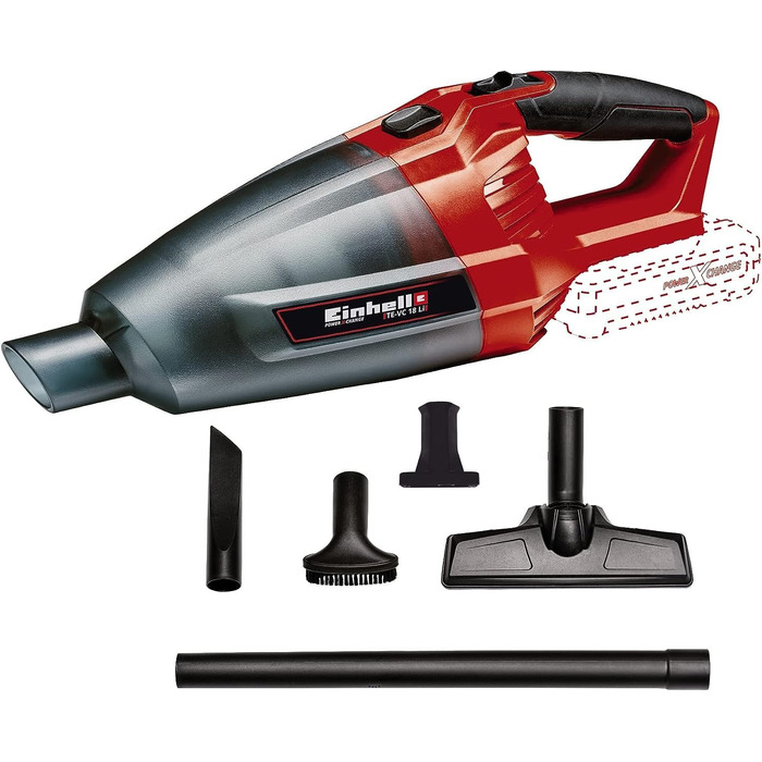 Акумуляторний ручний пилосос Einhell TE-VC 18 Li-Solo Power X-Change, 540 мл, 3 насадки, подовжувач, настінне кріплення, без акумулятора і зарядного пристрою, чорний/червоний