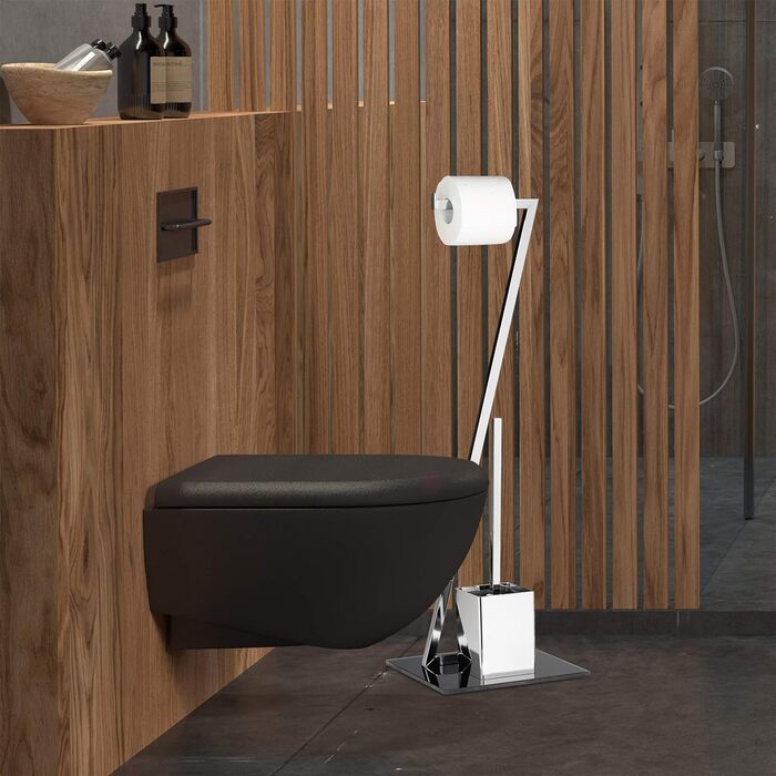 WC гарнітура Relaxdays GLASS 77x25x25 см, тримач для туалетного паперу та щітка, скло і метал, стійка, сріблясто-чорна, для ванної кімнати