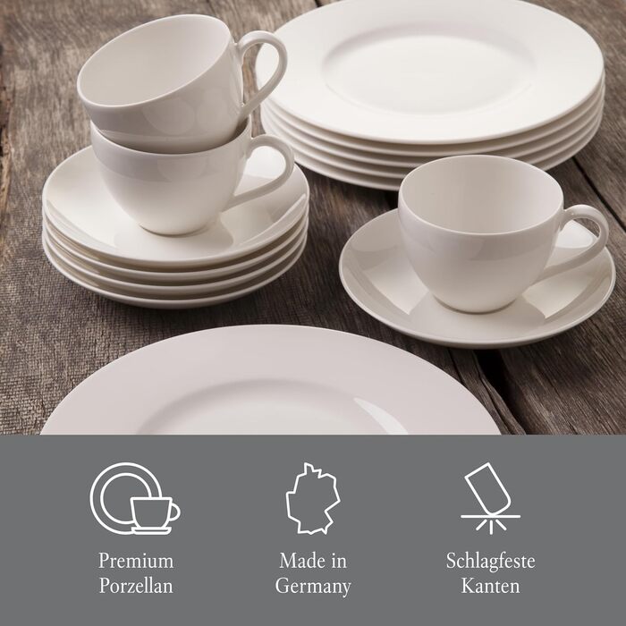 Villeroy & Boch vivo Basic White набір посуду 30 предметів, білий, преміум порцеляна, для сервірування столу, підходить для посудомийної машини та мікрохвильової печі, тарілки, чашки, кераміка, сервіз