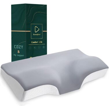 Ергономічна подушка з ефектом пам'яті (Memory Foam) для шиї та підтримки хребта, ортопедична подушка для сну на боці та спині з бамбуковим чохлом, сіра