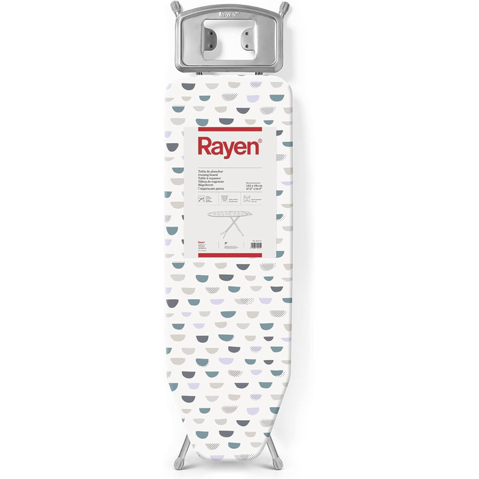 Гладильна дошка Rayen Basic, металева, регульована, 120x38 см, сірий з білим візерунком, підставка для праски