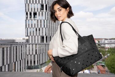 Сумка-шопер Reisenthel Shopper E1 - велика містка сумка для покупок, чорний колір, глянцевий принт Dots