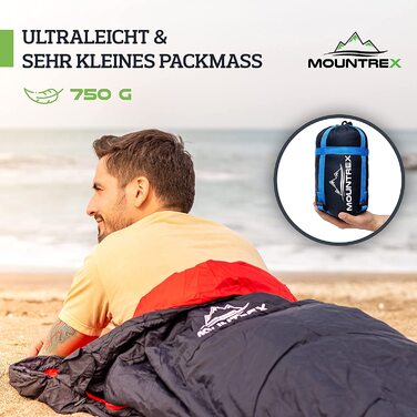 Спальний мішок MOUNTREX ультралегкий 760г, компактний, літній, для кемпінгу, подорожей, фестивалів, мумія, теплий, темно-синій, з'єднуваний, ліва блискавка