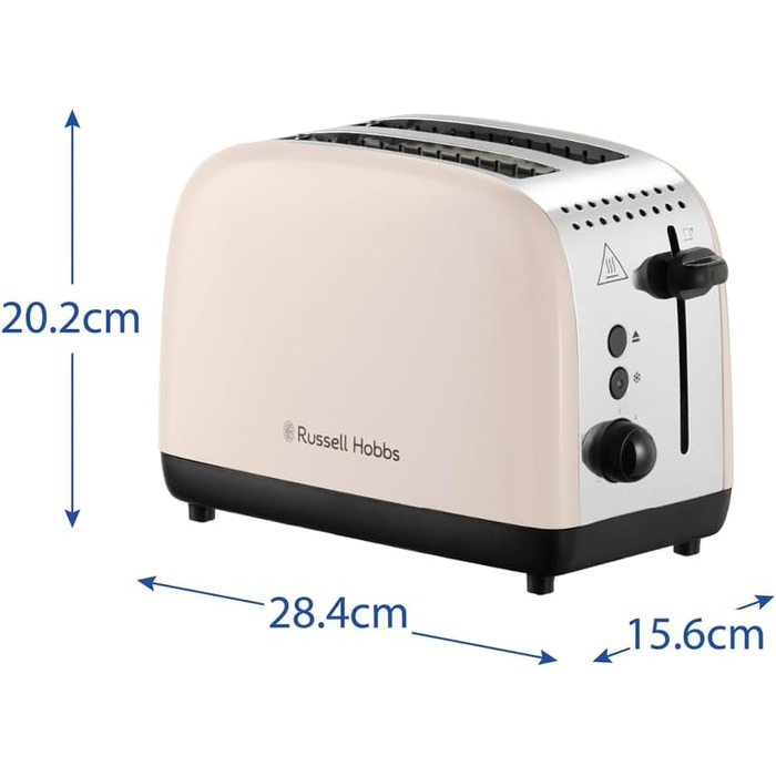 Тостер Russell Hobbs Colours Plus Edelstahl на 2 тости, нержавіюча сталь, 6 режимів, розморожування, підйом тостів, 1600 Вт, колір жасмин
