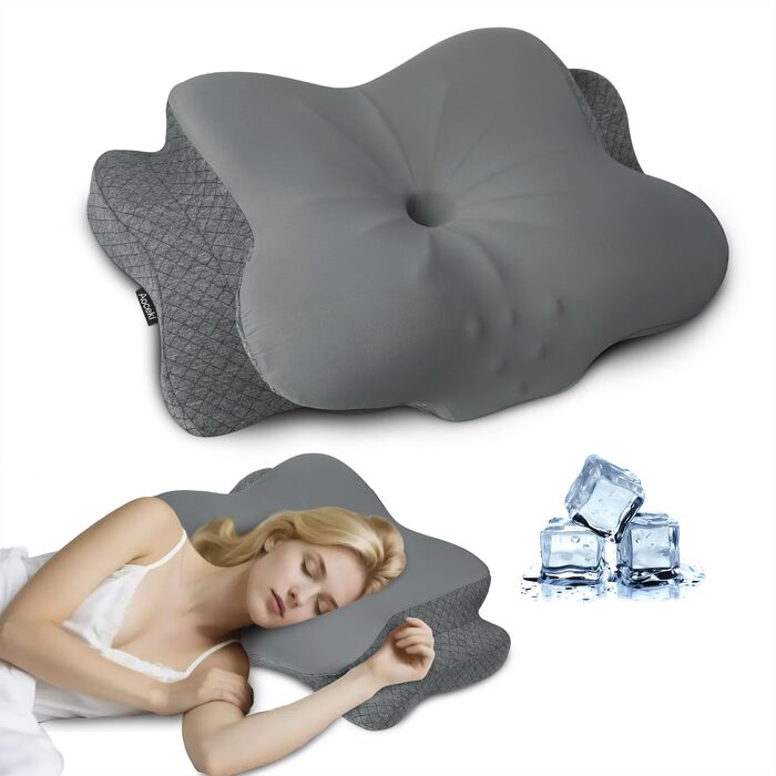 Ортопедична подушка з піни Memory Foam для сну на боці, підтримка шиї, Queen Size (40x60x12 см), темно-сіра. Зменшує біль у шиї та плечах