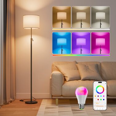 Світлодіодна торшер DUSKTEC RGB для вітальні, смарт-лампа з димером, керування через APP, тепле та холодне біле світло, 10W, 1200LM, регульована висота