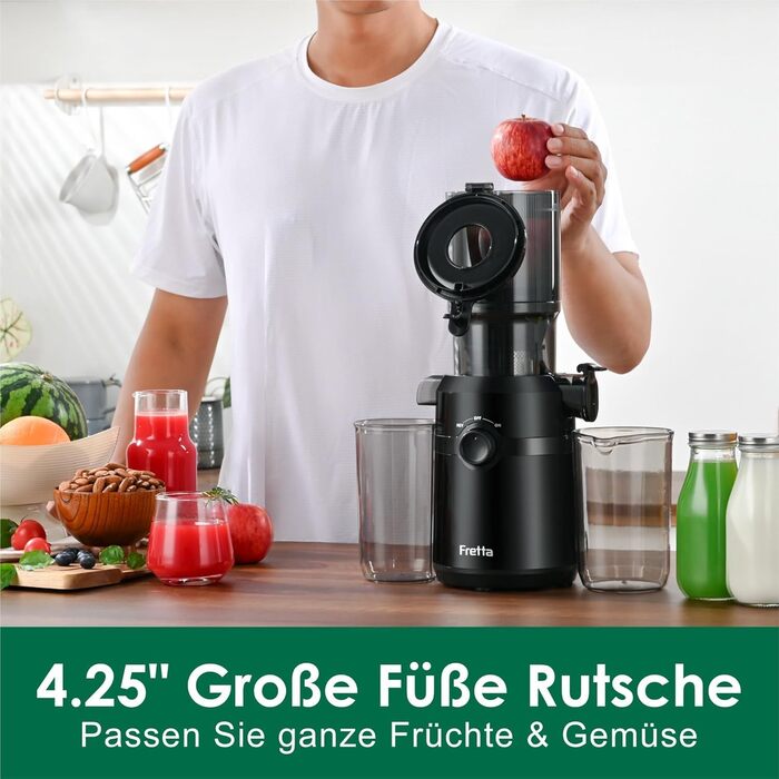 Фреш-прес Fretta: повільний соковичавник 1л, BPA-free Tritan, 200W, чорний