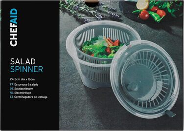 Салатниця з віджимом Chef Aid 4.4 л, прозора пластикова, з кришкою та кошиком для сушіння салату