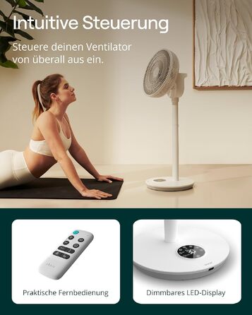 Duux Whisper Flex 2 Smart Вентилятор: тихий (13 дБ), нічний режим, таймер, регульована висота (54-92 см), енергоефективний, з Wi-Fi та пультом (білий, з акумулятором)